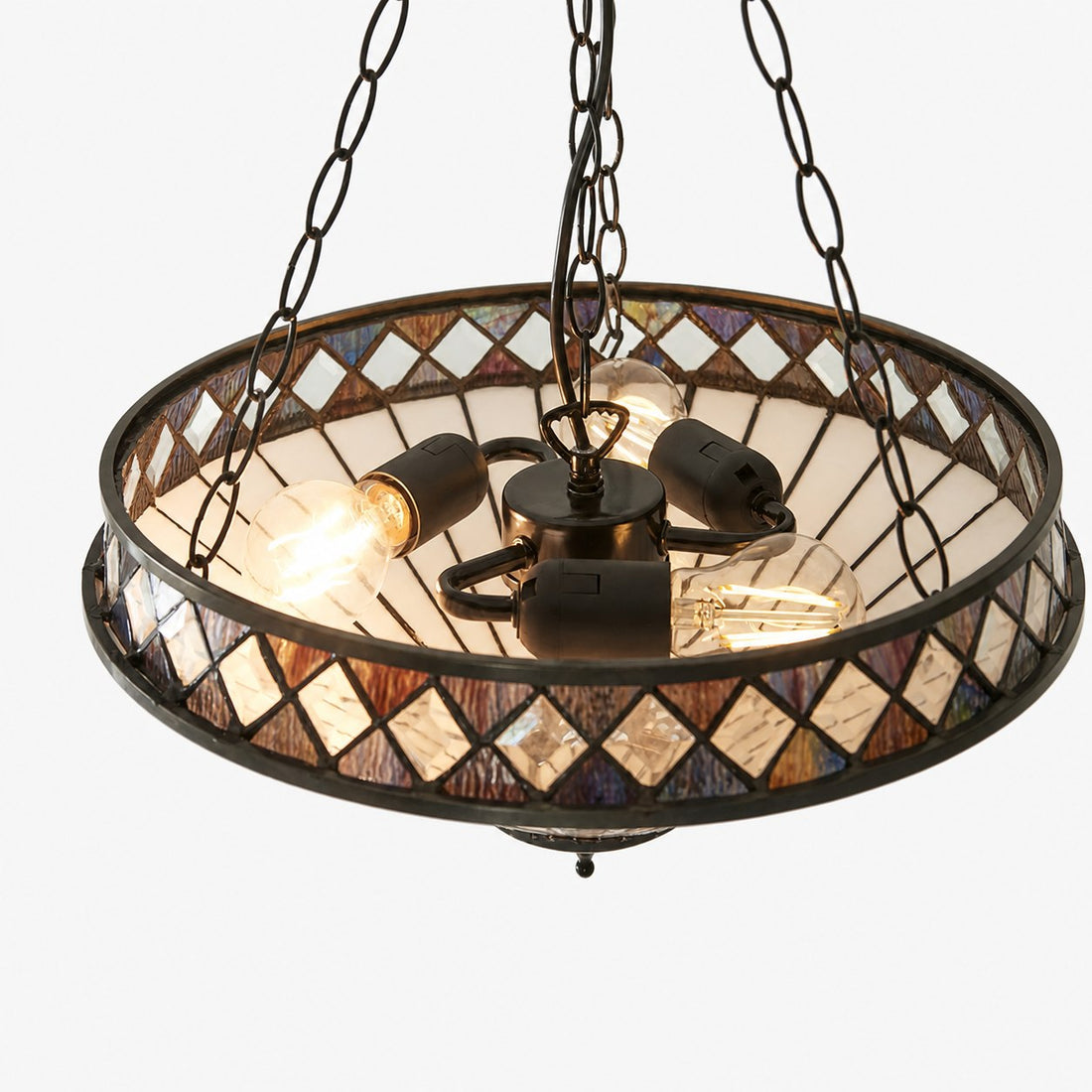 TF Fargo Adjustable Pendant with Stained-Glass Inspired Inverted Shade for Island and Dining