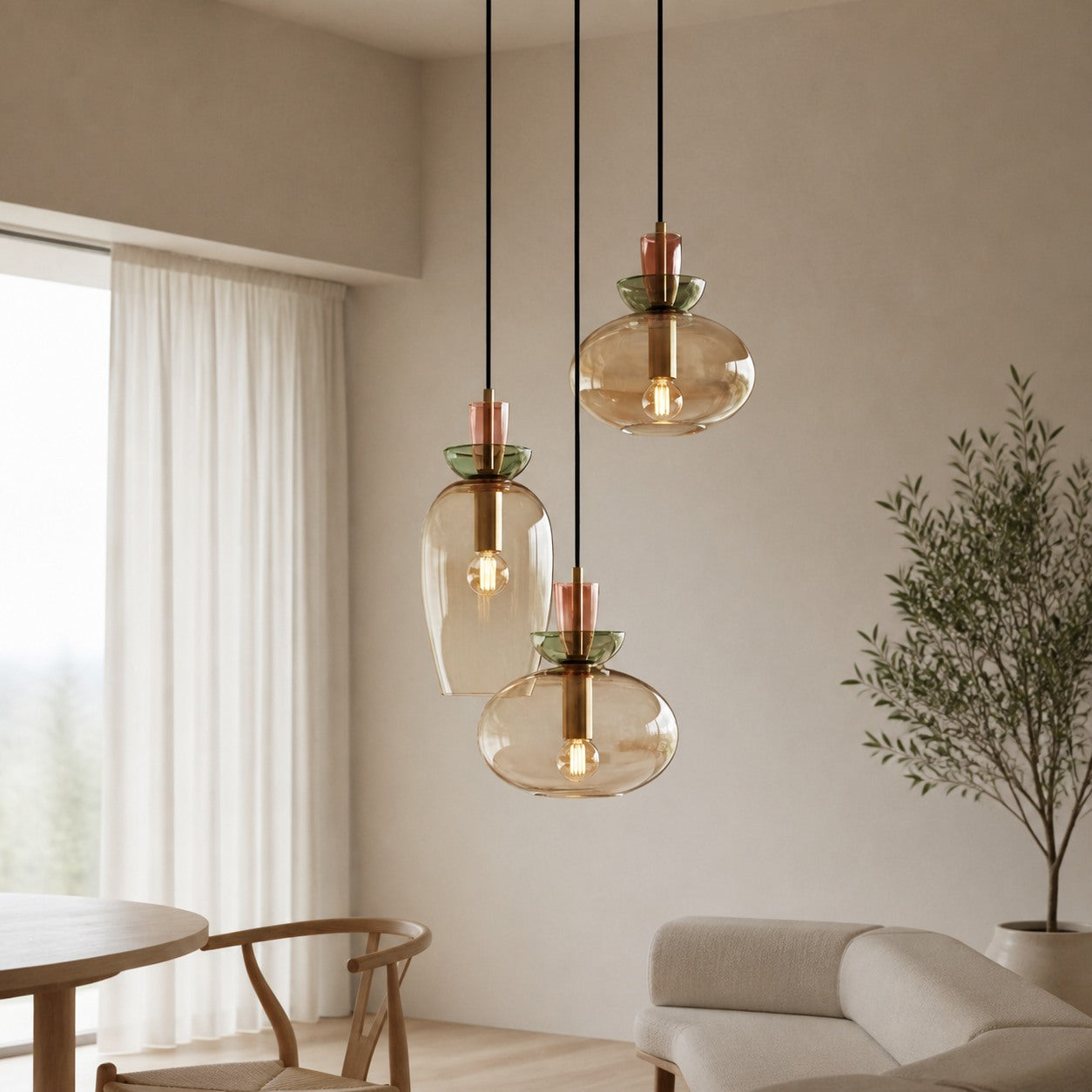 Tintora Colorful Glass Globe Pendant Light - Mid-Century Modern for Dining Rooms or Living Room