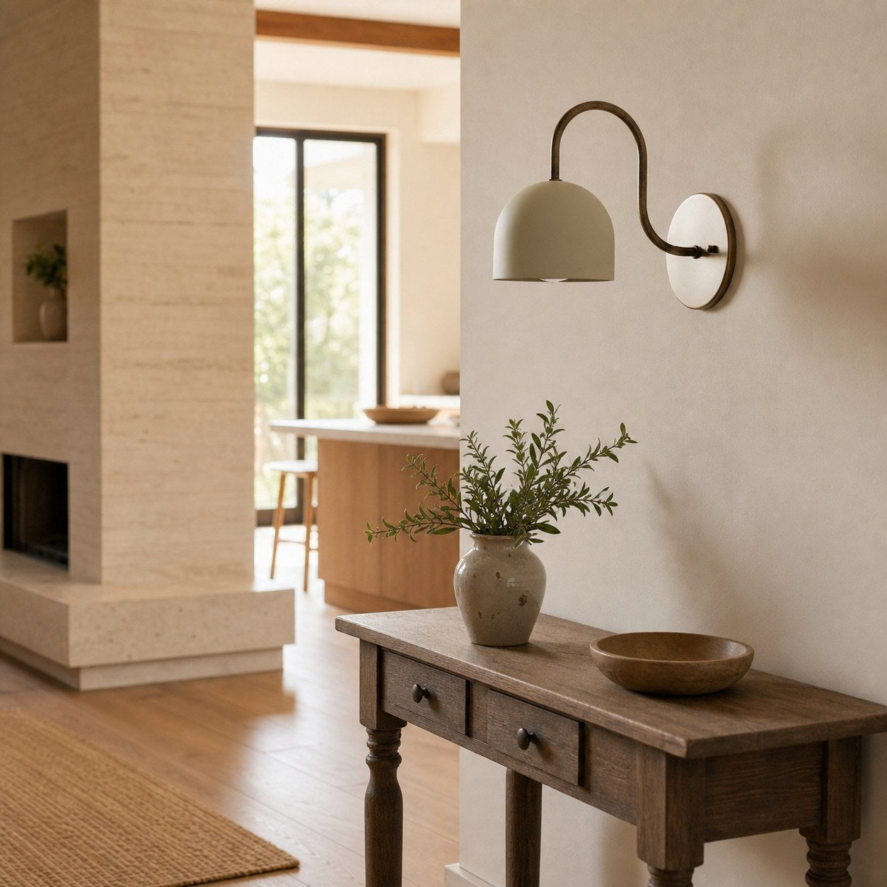 Curva Metal  Industrial Wall Sconce - Curved Brass Arm - Hammered Dome Light Fixture