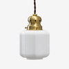 Style 1 vintage brass and white glass pendant lamp on white background