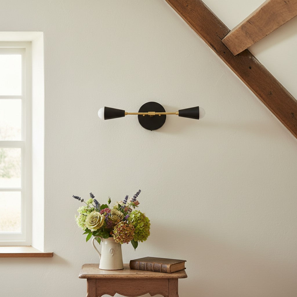 Lumen Dual-Conical Modern Wall Sconce – Minimalist Vanity & Hallway Lighting