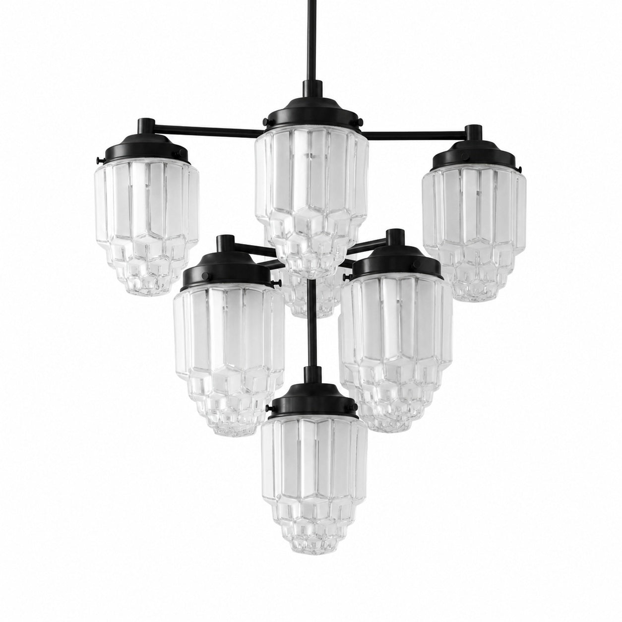 Tierlux Glass Textured Brass Chandelier – Timeless Lighting with Style