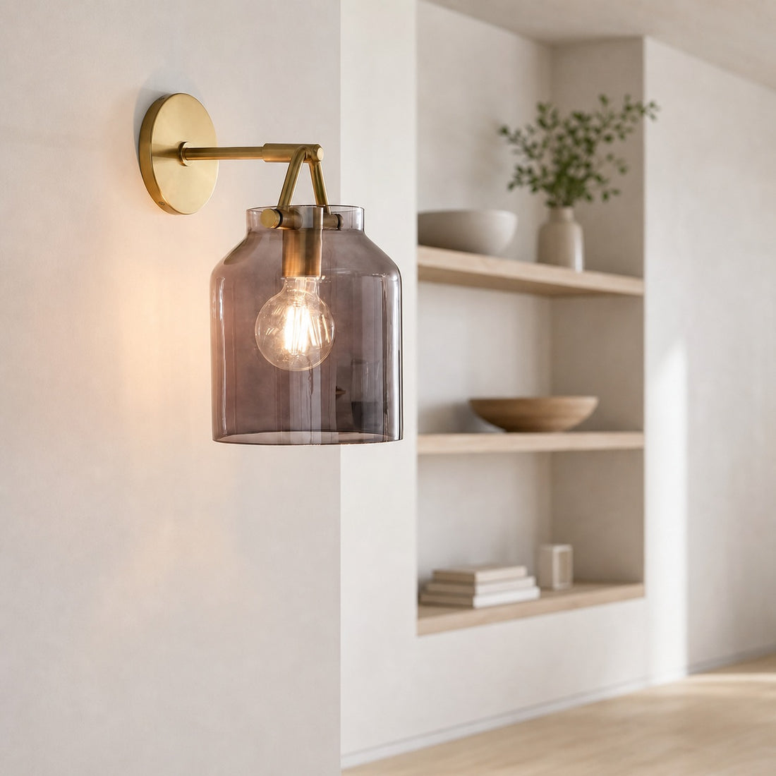 Hanton Modern Minimalist Brass and Glass Sconce – Damp Rated for Bathrooms