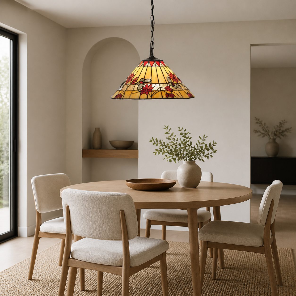 TF Butterfly Pendant Light – Stained Glass Design Hanging Lamp for Dining Hallway and Living Room