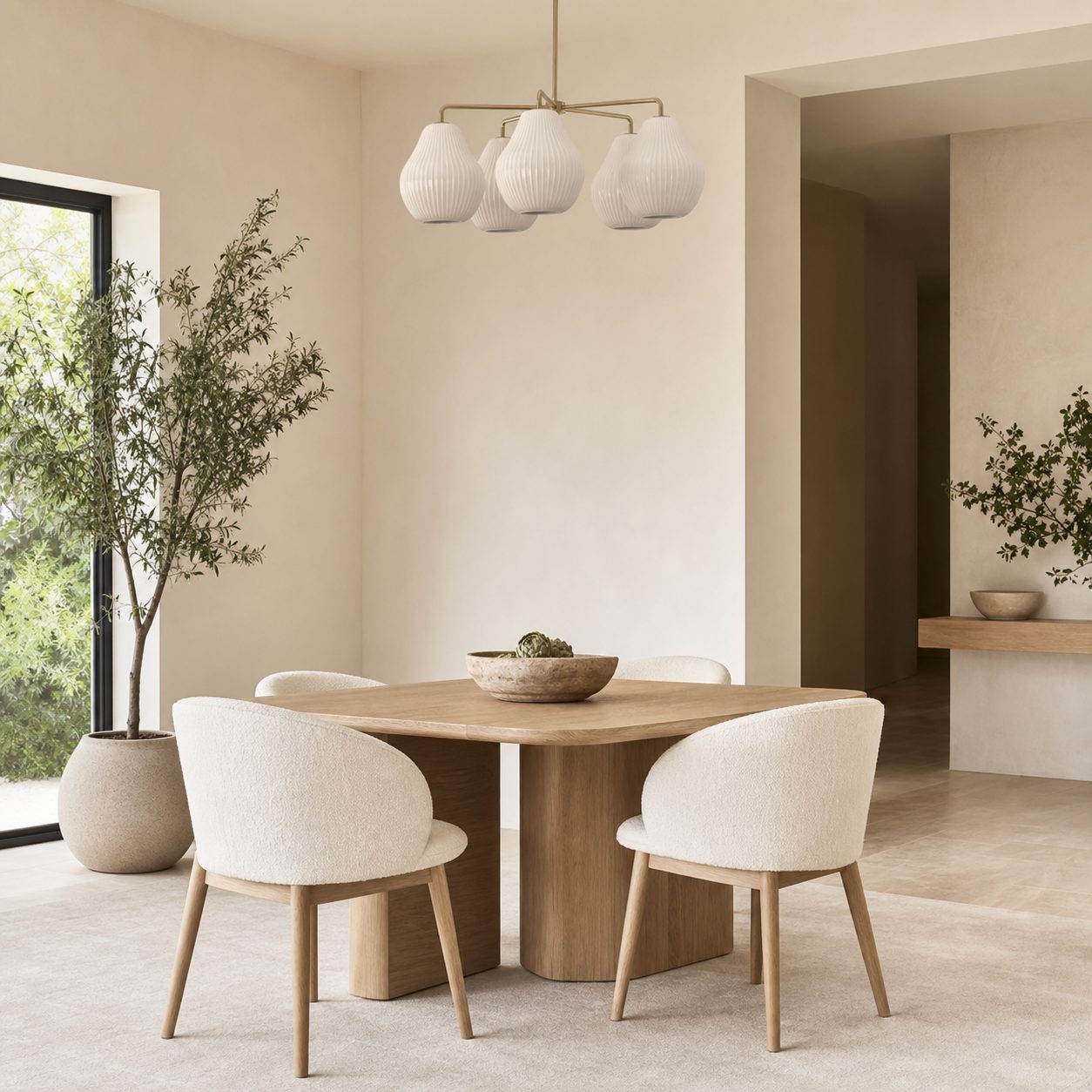 Rivrona 5-Light Chandelier for Entryway - Ribbed Glass Modern Lighting