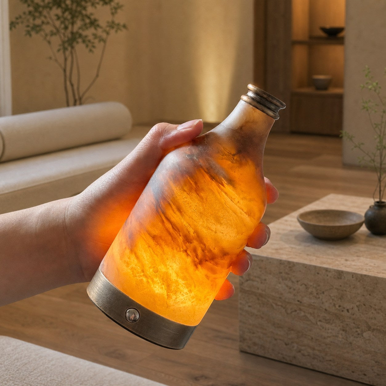 Wine Bottle Alabaster Table Lamp (Built-in Battery)