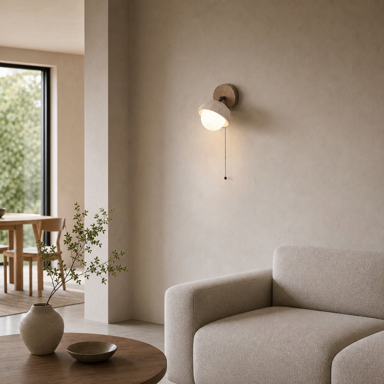 Modern Travertine Wall Lamp – Minimalist Stone Sconce for Bedroom Living Room Hallway