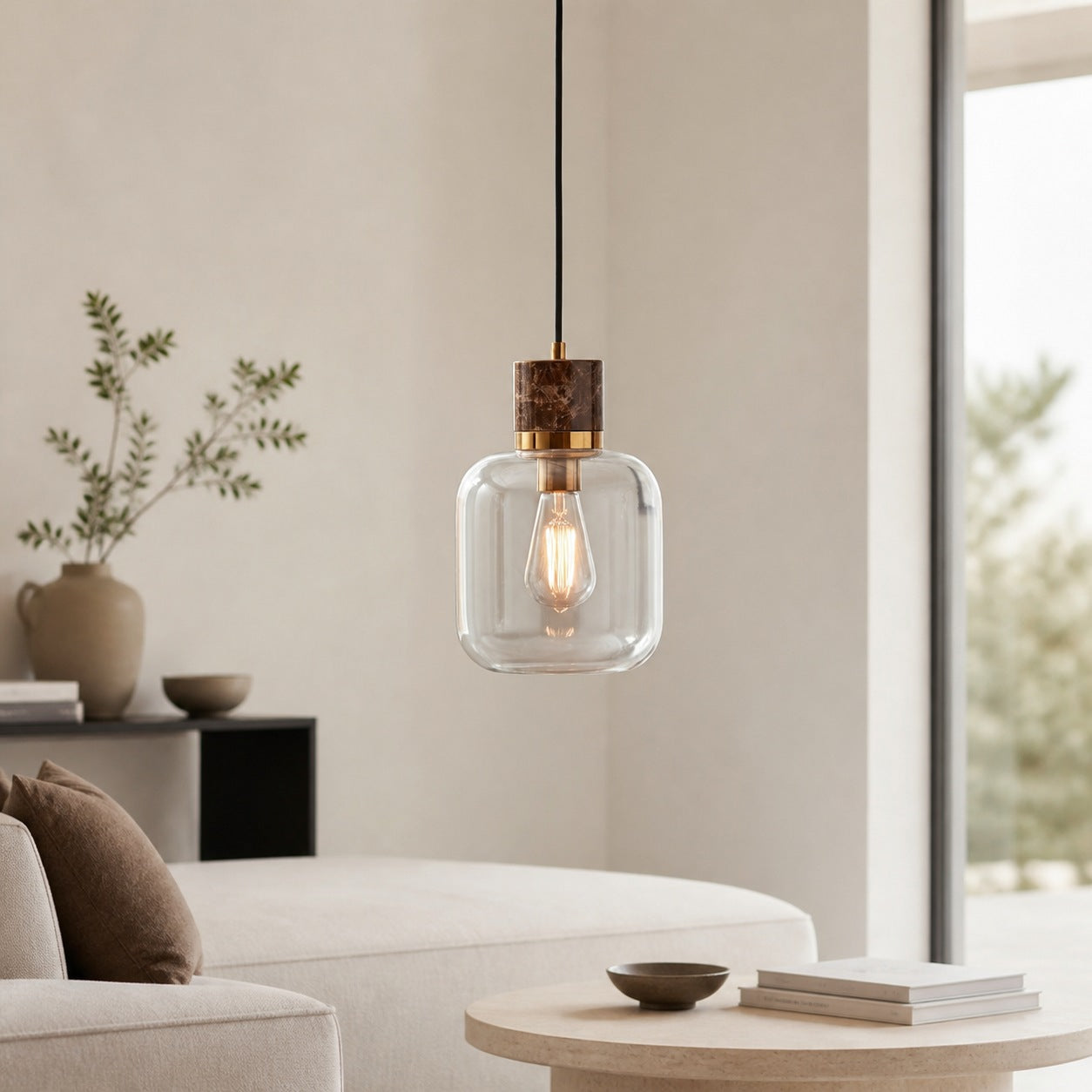 Korlisse Natural Stone and Glass Pendant Light – Stylish Lamp for Lounge or Living Room