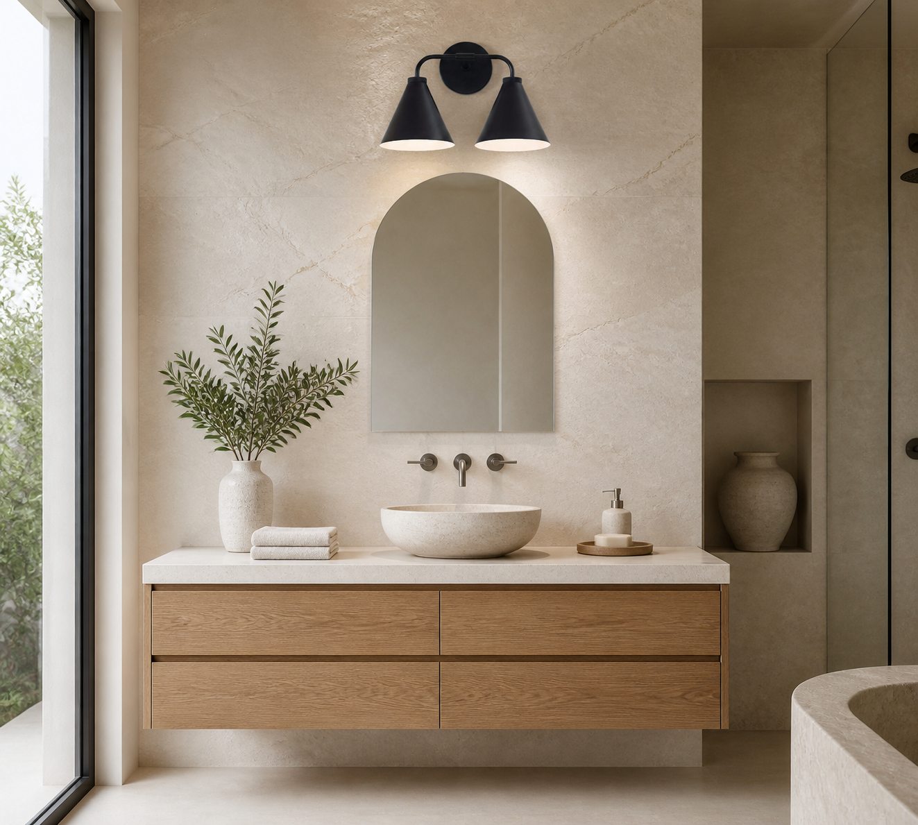 Korvi Iron Tapered Sconce Light - Wall Fixture in Black or Brass