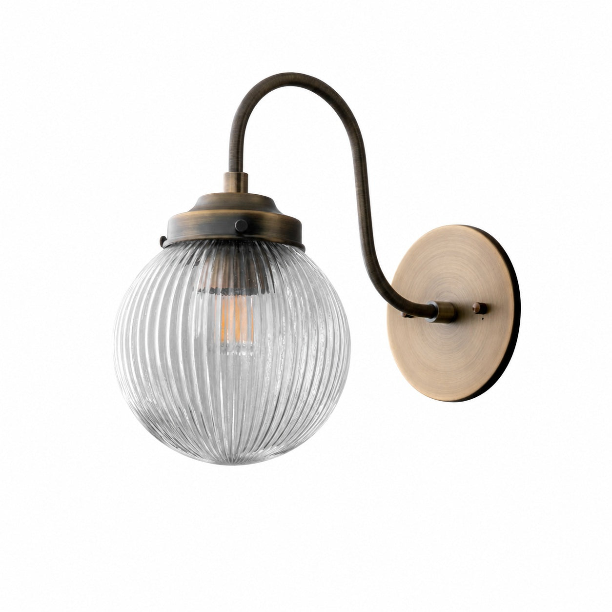 Glorica Glass Aged Brass Wall Sconce - Ribbed Glass Shade Industrial Style Lighting