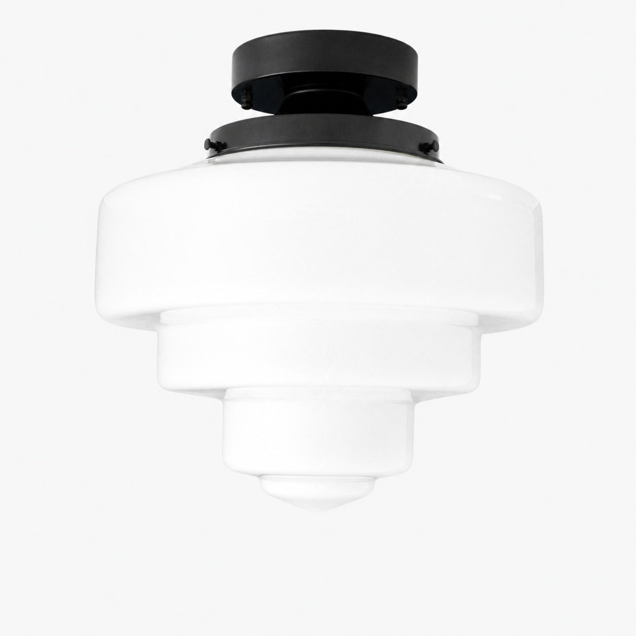 Geotower Glass Brass Ceiling Lamp – Handblown Opal Glass Globe Light