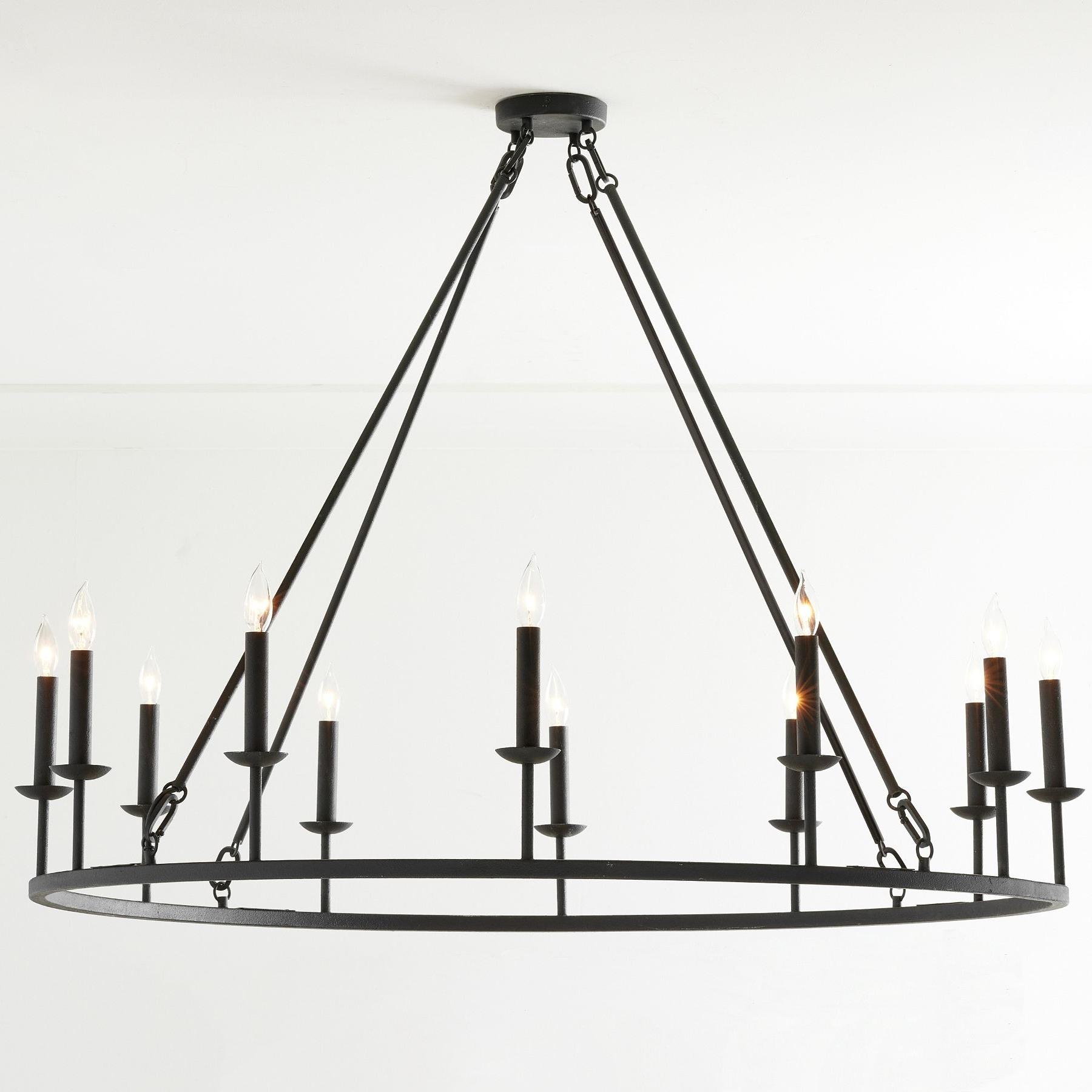 Rowan Modern Wagon Wheel Round Chandelier - Industrial Farmhouse Iron Lighting Fixture