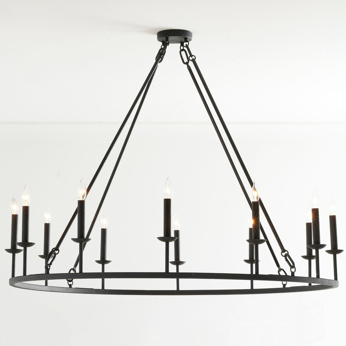 Rowan Modern Wagon Wheel Round Chandelier - Industrial Farmhouse Iron Lighting Fixture