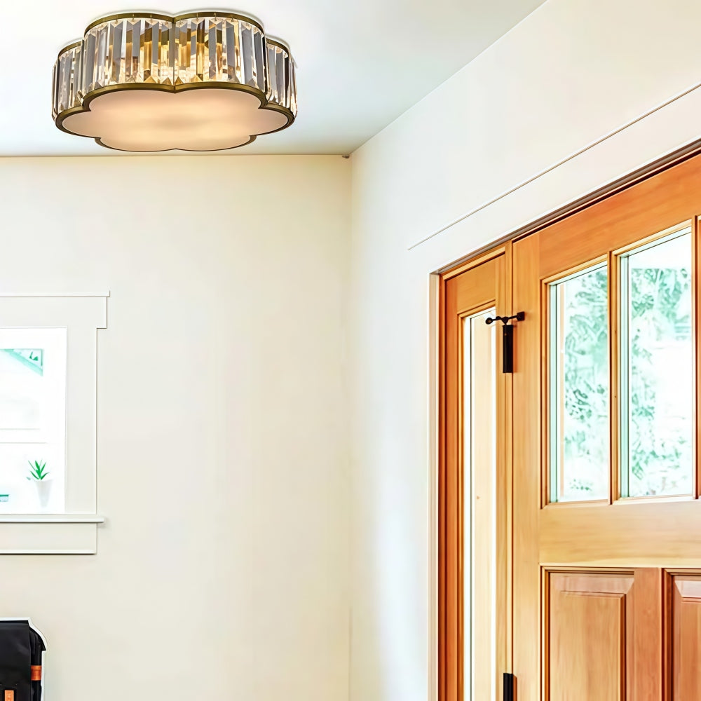 Crystal Glass Flush Mount Ceiling Light - Gold Drum Shade Ceiling Lamp