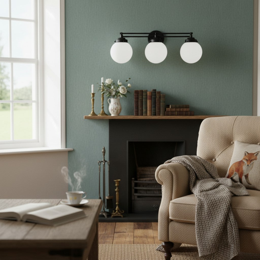 Glorica Glass Contemporary Vanity Light - 3 Light Globe Bathroom Fixture Opal Glass