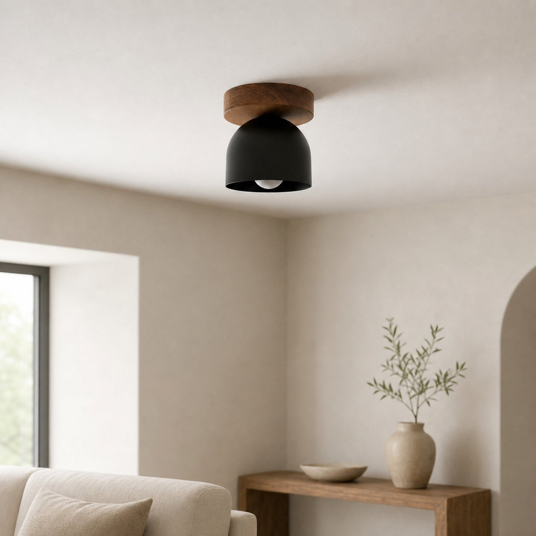 Metio Dome Modern Rustic Ceiling Light - Wooden and Metal Fusion
