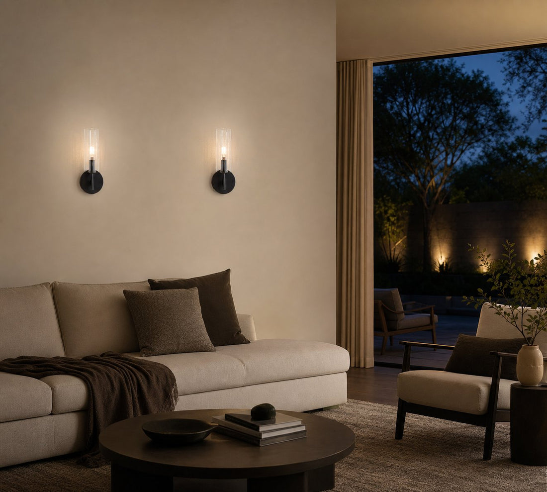 Bravira Ribbed Glass Wall Lamp - Tube Metal Light in Classic Finishes