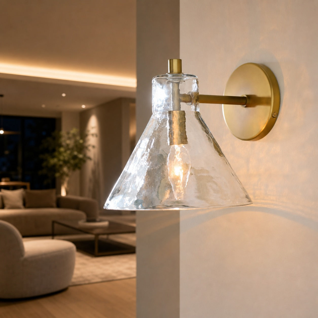 Glavira Recycled Glass Double Sconce - Indoor Brass Wall Lighting