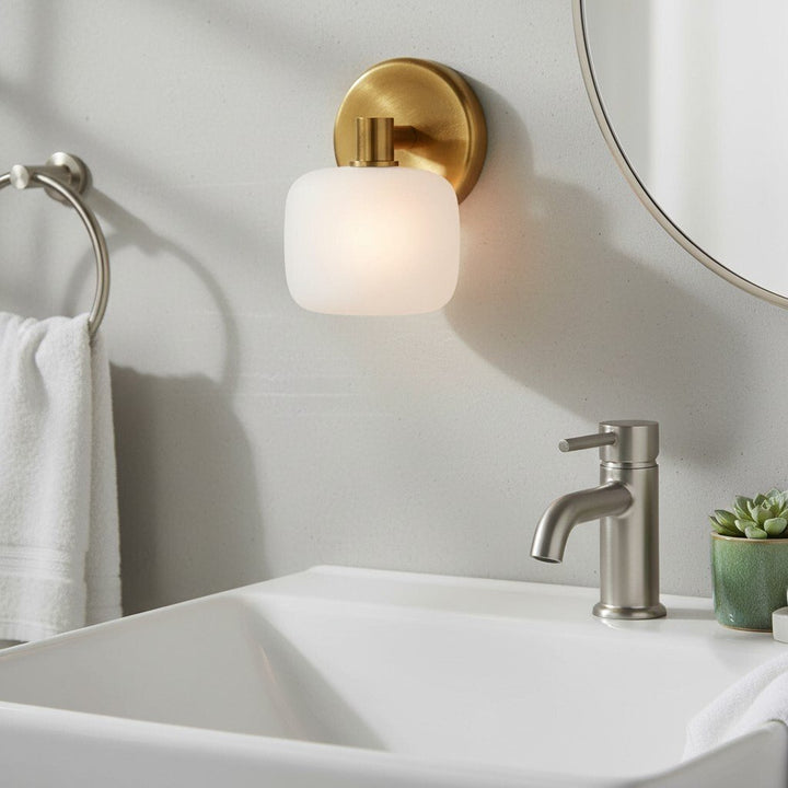 Lirra Frosted Glass Wall Sconce – Modern Minimalist Metal-Finish for Bathroom or Dressing Table