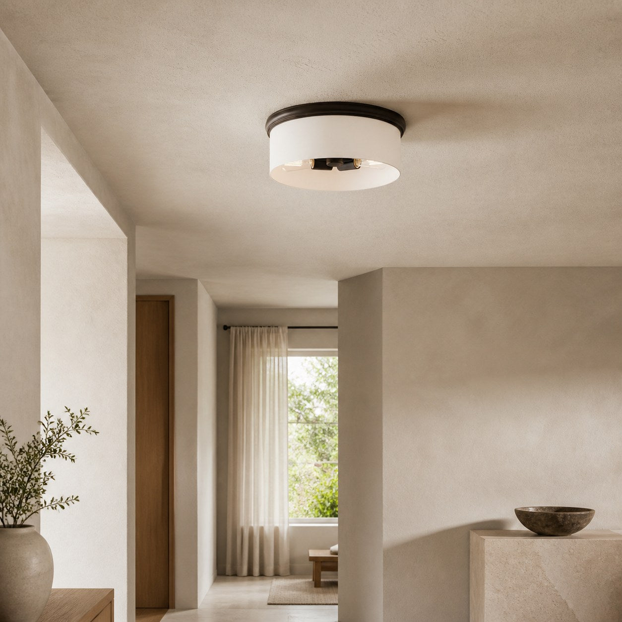 Roven Flush Mount Ceiling Lamp with Opal Glass Dome - Sleek Design for Bedroom and Living Room