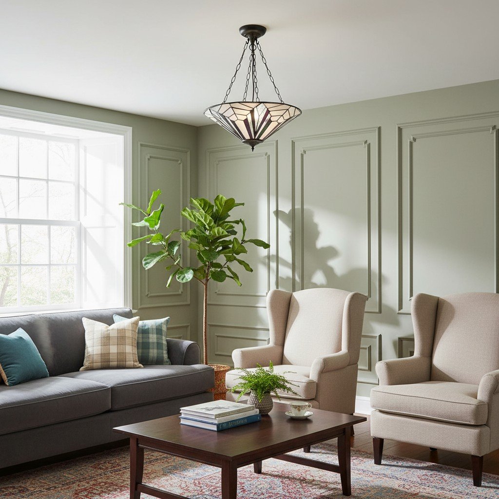 TF Astoria Decorative Stained Glass Semi Flush Light – Art Deco Ceiling Fixture for Entryways & Lounges