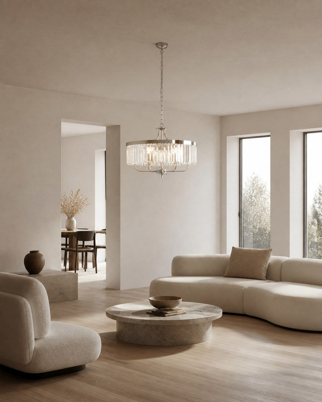 Beveline 6 Light Round Pendant - Cut Glass Shades Elegant Metal Frame for Dining Kitchen Island