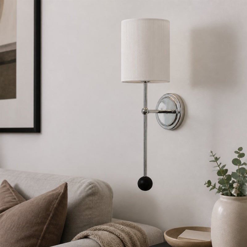 Solmire Pleated Wall Sconce - White Fabric Shade and Chrome Metal Frame for Bedroom and Living Room