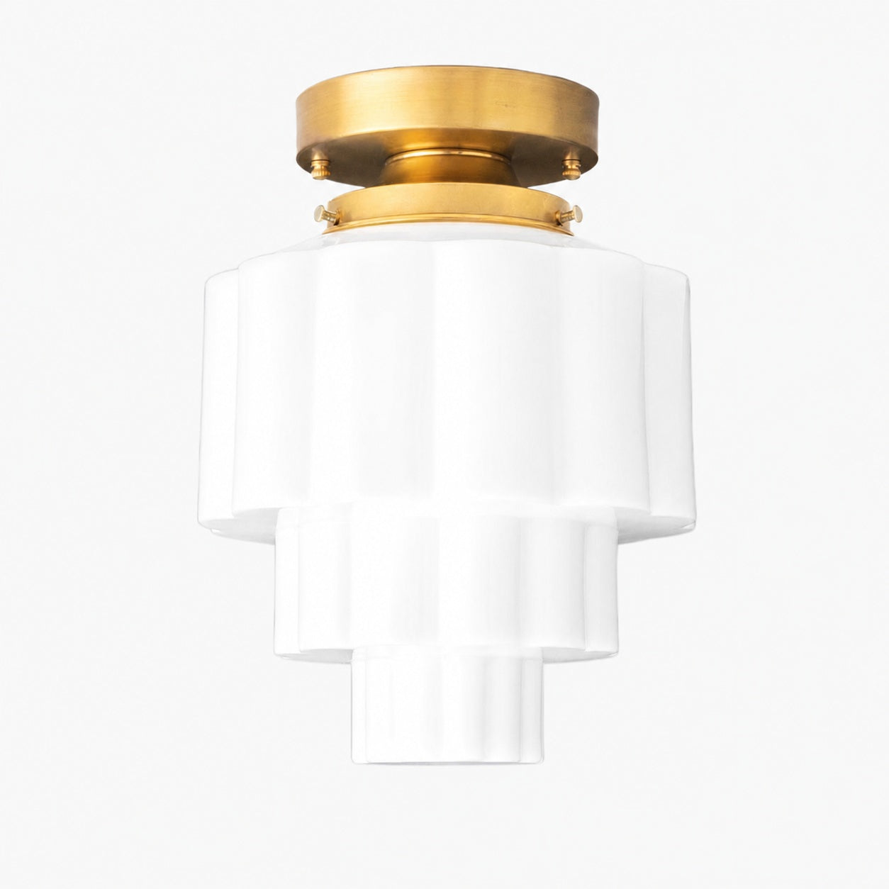 Geotower Glass Brass Ceiling Light – Art Deco Ribbed Globe Flush Mount