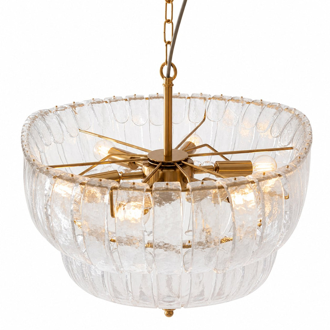 Solara 6-Light Tiered Pendant – Cascading Curved Glass and Metal-Frame for Dining & Entry