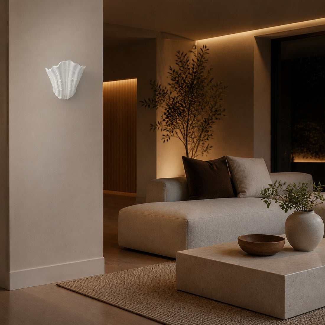 Seavira Organic Seashell Texture Wall Light - Modern Plaster Sconce for Living Room and Entryway