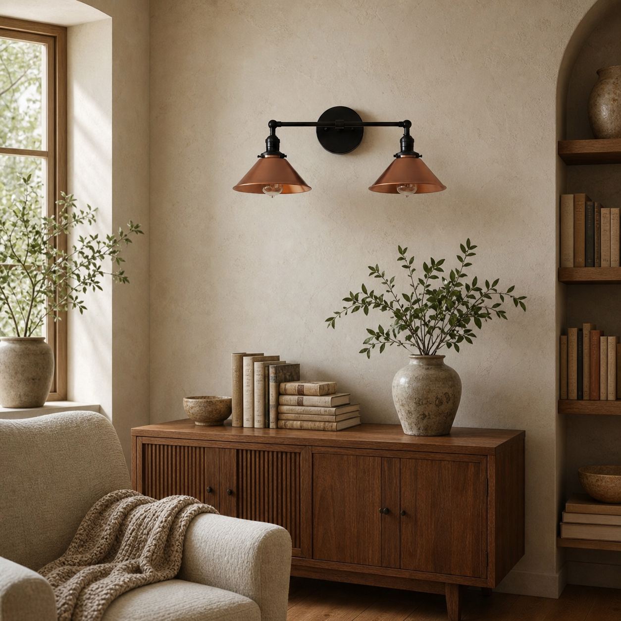 Conique Metal Industrial Wall Sconce with Dual Cone Shades - Vintage Metal Finish