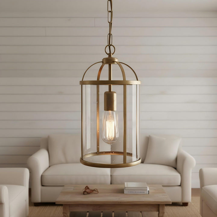 Luxvana Bell Shaped Glass Pendant Light - Industrial Metal Lantern Design Fixture for Kitchen