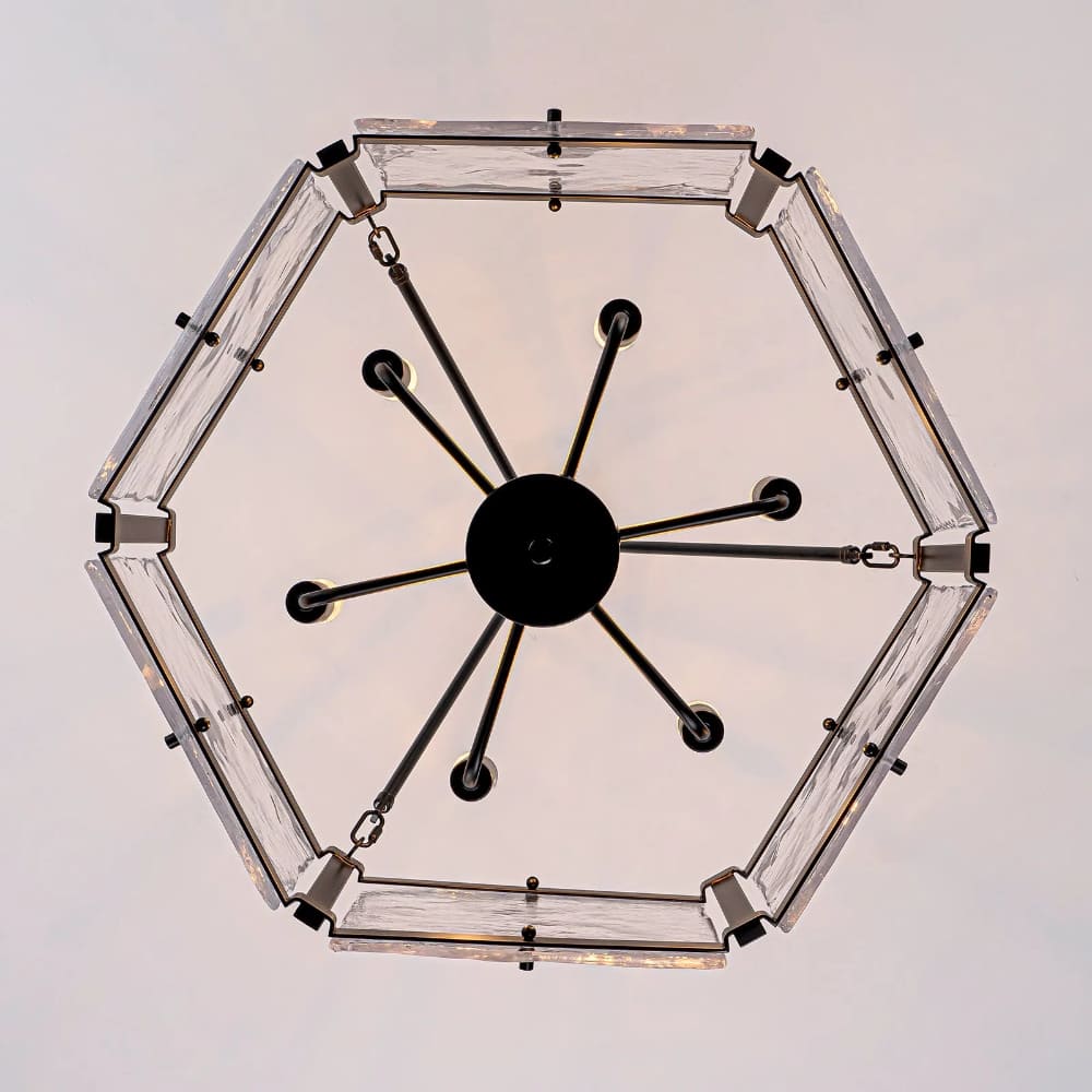 Textured Water Ripple Drum Chandelier - 6-Light Glass Pendant Light