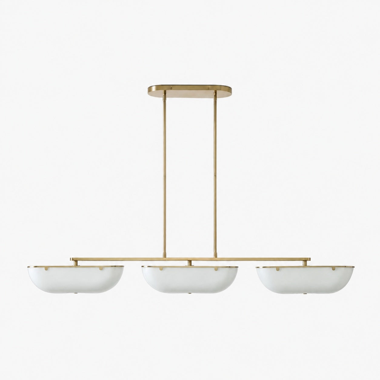 Ferosa Boat-Shaped Lampshade Linear Chandelier - Antique Brass with Milk Glass