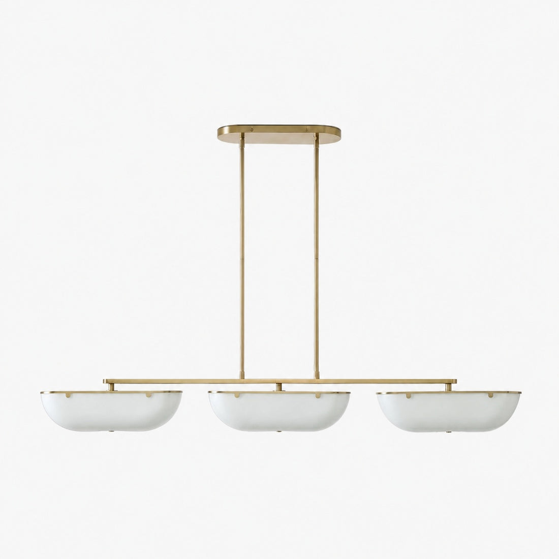 Ferosa Boat-Shaped Lampshade Linear Chandelier - Antique Brass with Milk Glass
