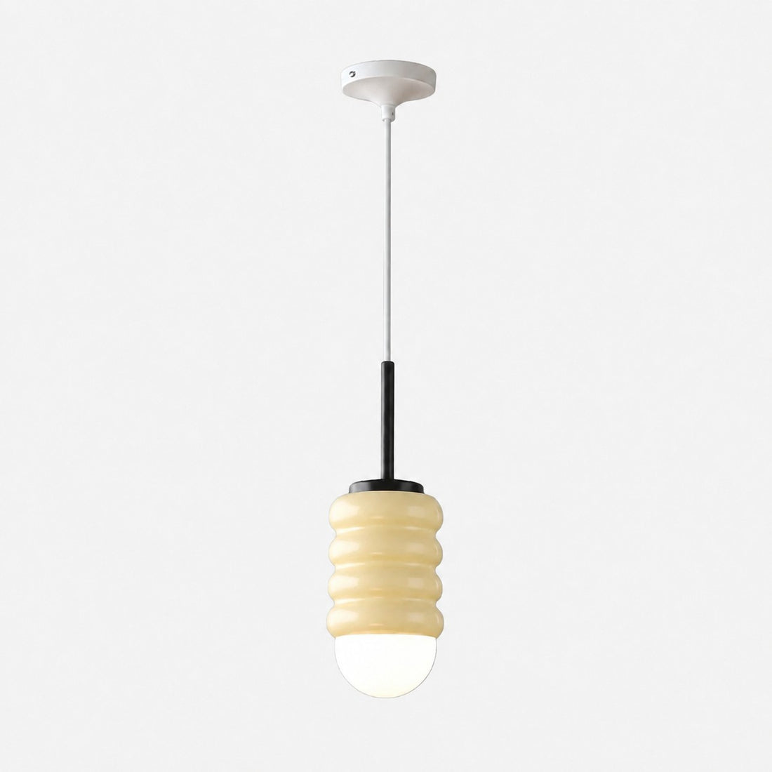 Iron Pendant Lamp with Ribbed Shade - Cream Style Light for Bedroom