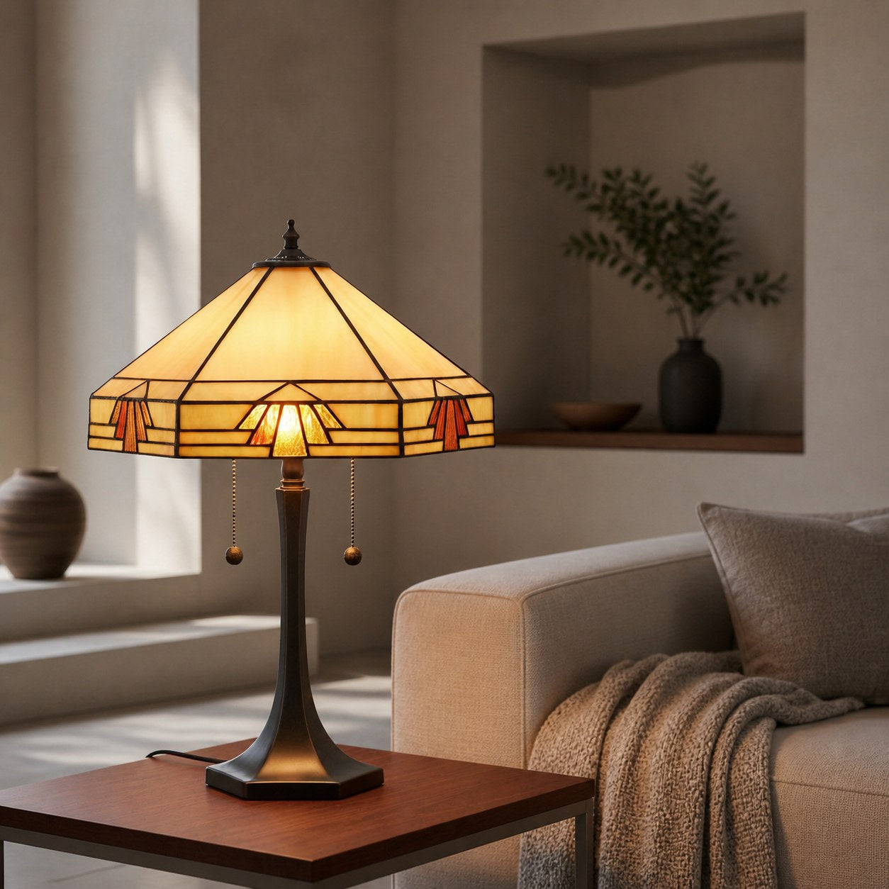 TF Nevada Geometric Stained Glass Table Light – Table Lamp for Living Rooms and Bedrooms
