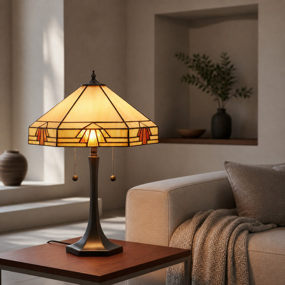 TF Nevada Geometric Stained Glass Table Light – Table Lamp for Living Rooms and Bedrooms