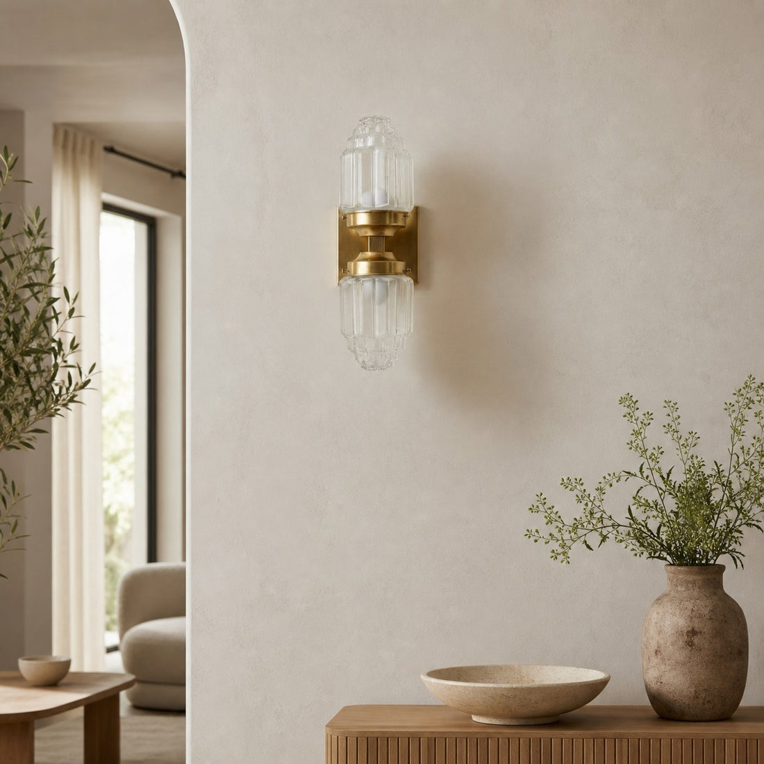 Tierlux Glass Art Deco Wall Sconce - Glass Frosted Globes with Skyscraper Globe
