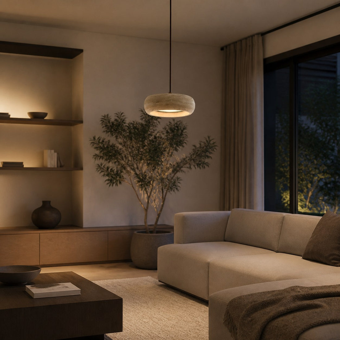 Travertine Drum Pendant Lamp
