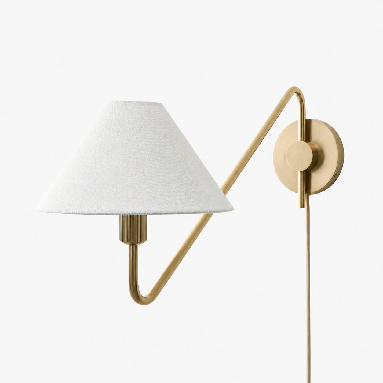 Diora Plug-In Wall Sconce - Champagne Bronze Adjustable Arm Lamp with Linen Shade