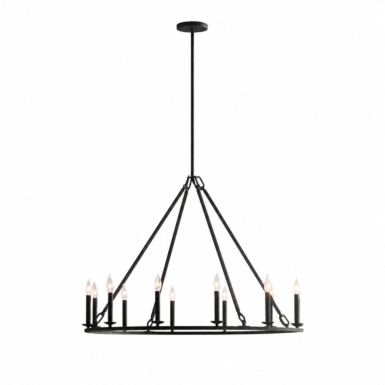Rowan Modern Wagon Wheel Round Chandelier - Industrial Farmhouse Iron Lighting Fixture