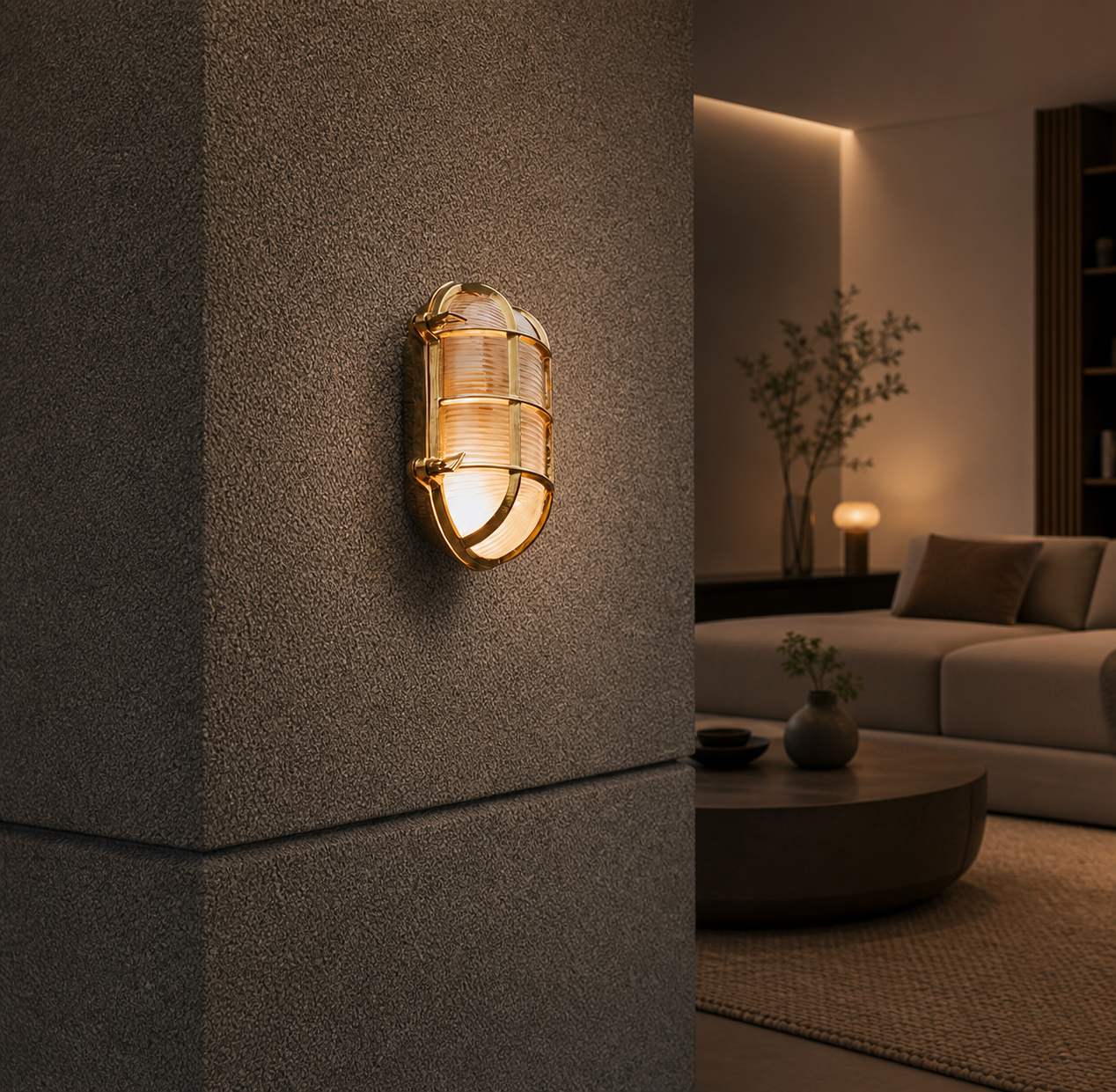 Ivoran Bulkhead Wall Sconce - Brass Caged Glass Vintage Industrial Light for Outdoor and Bathroom
