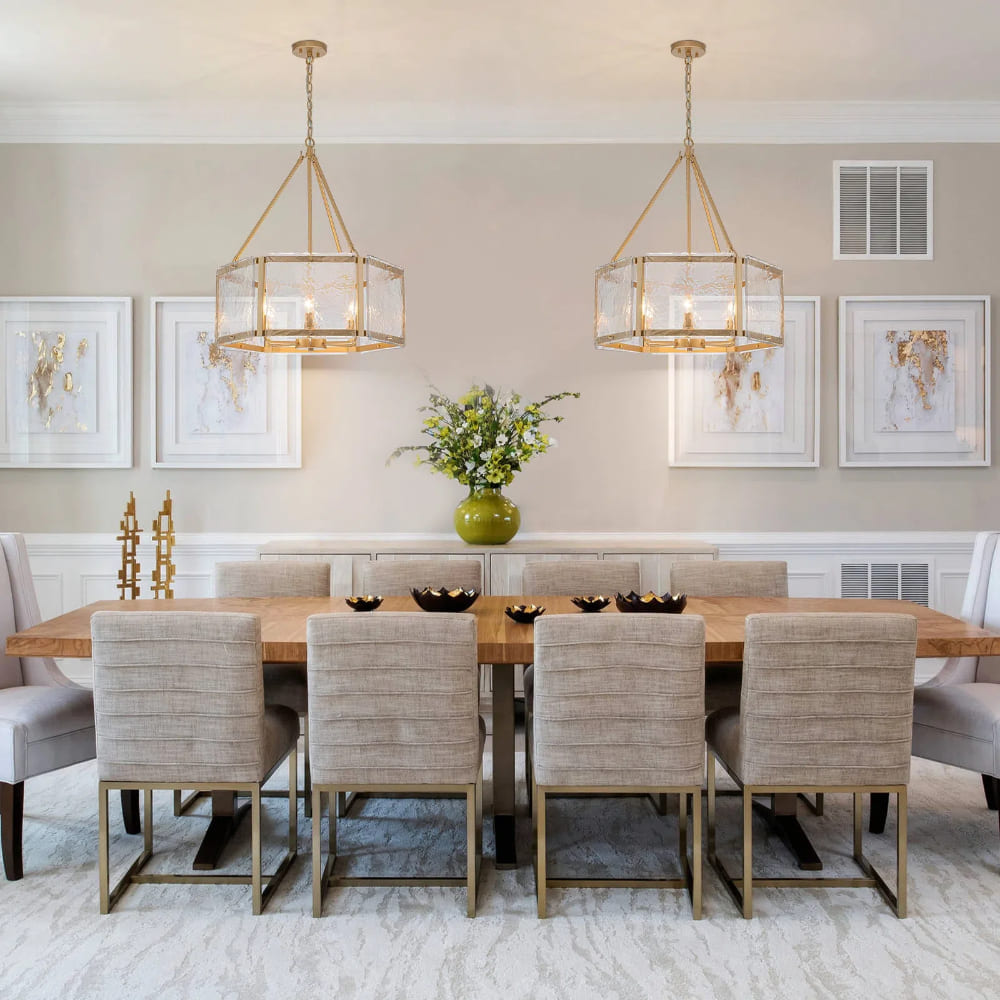 Textured Water Ripple Drum Chandelier - 6-Light Glass Pendant Light