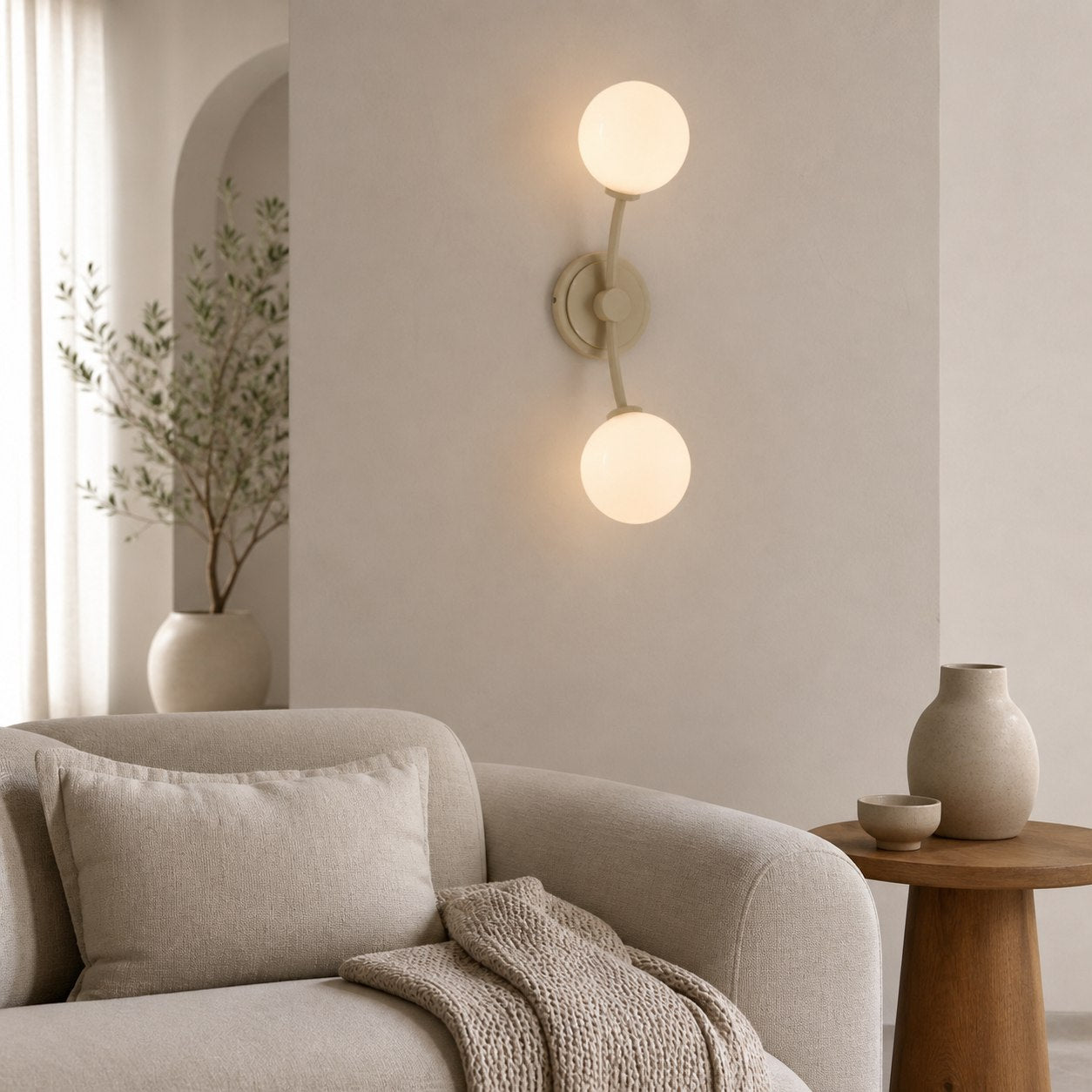 Arden Glass 2 Light Iron Wall Sconce - Modern Curved Design for Bathroom or Hallway