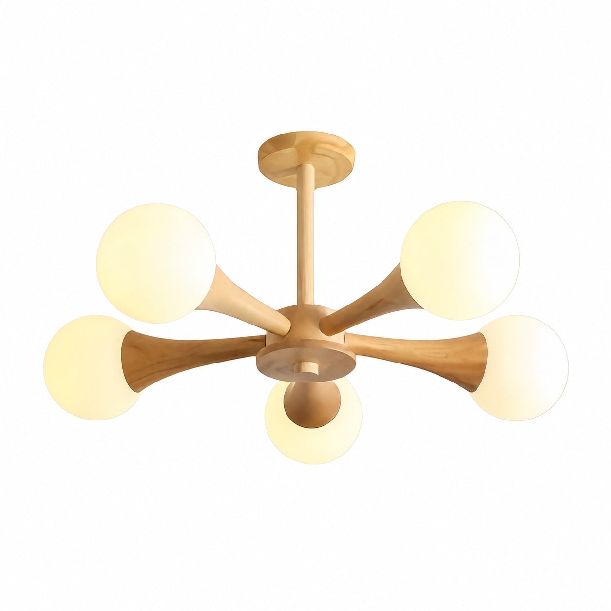Novalune Multi-Light Glass Globe Chandelier with Wood Frame - Japanese Zen Style for Living Room