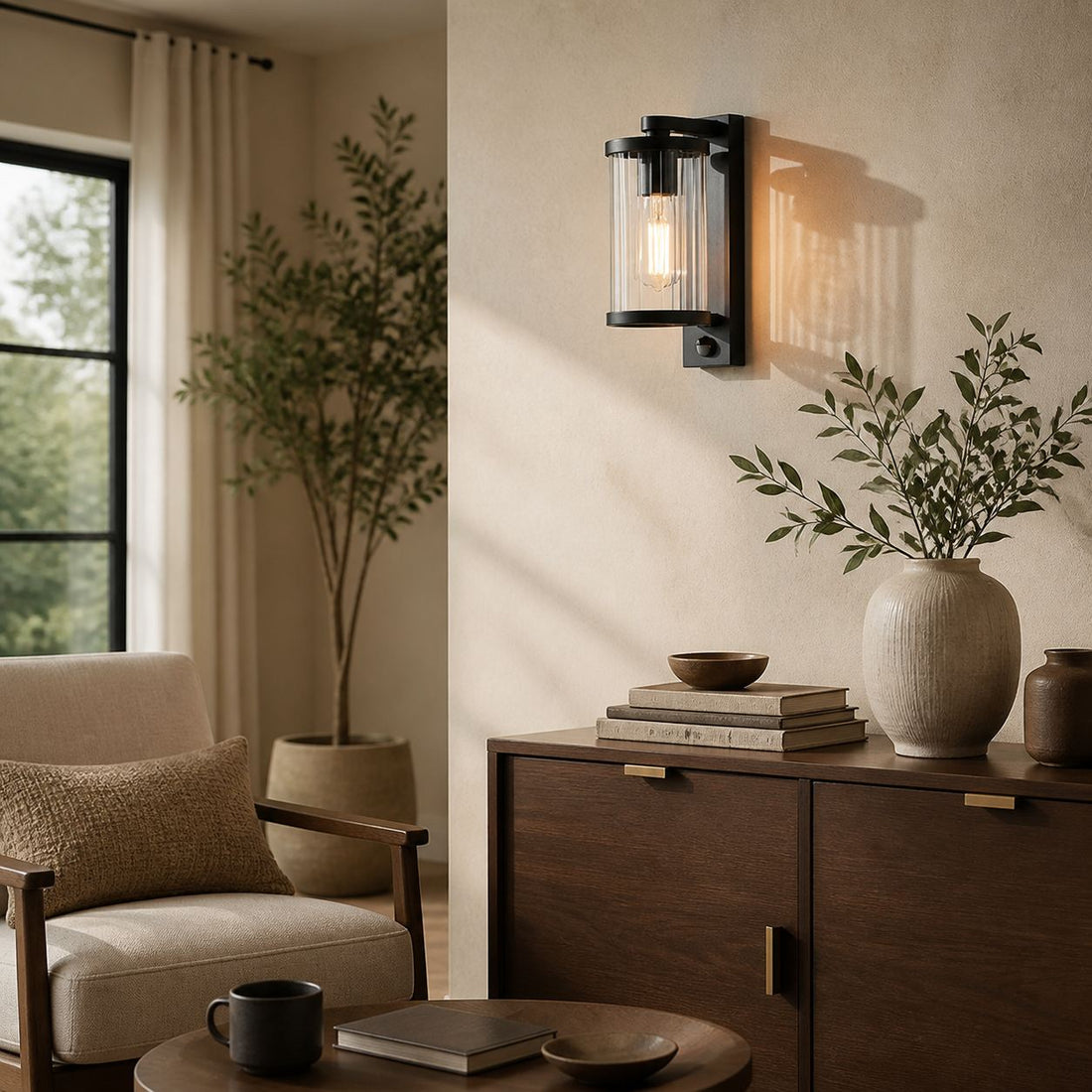 Karbonis Modern Outdoor Wall Sconce - Motion Sensor Security Light for Porch and Garden