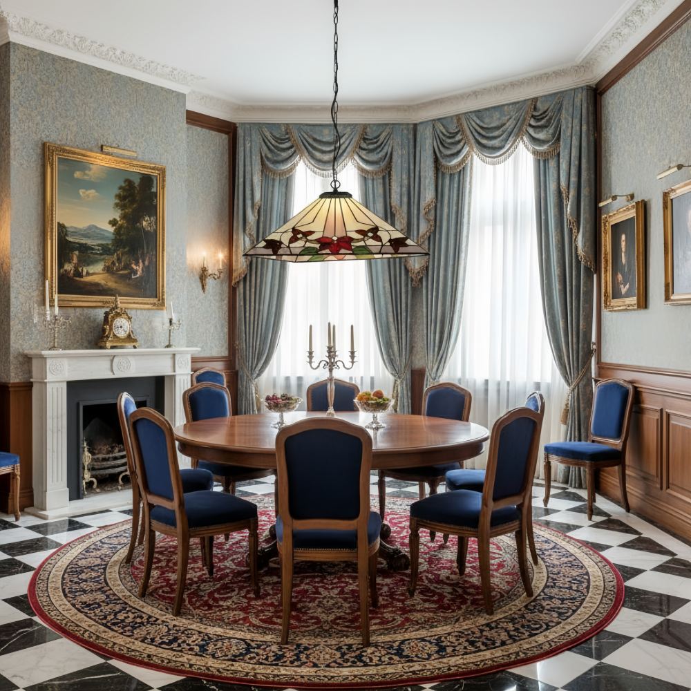 TF Camillo Classic Patterned Pendant Light – Stained Glass Lamp for Bedroom or Hallway