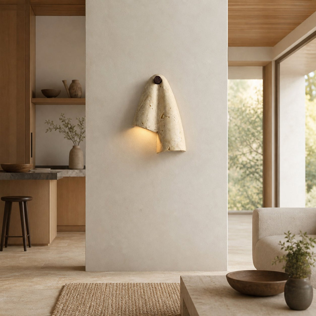 Travertine Wall Lamp – Minimalist Stone Sconce Decorative Lighting for Living Room