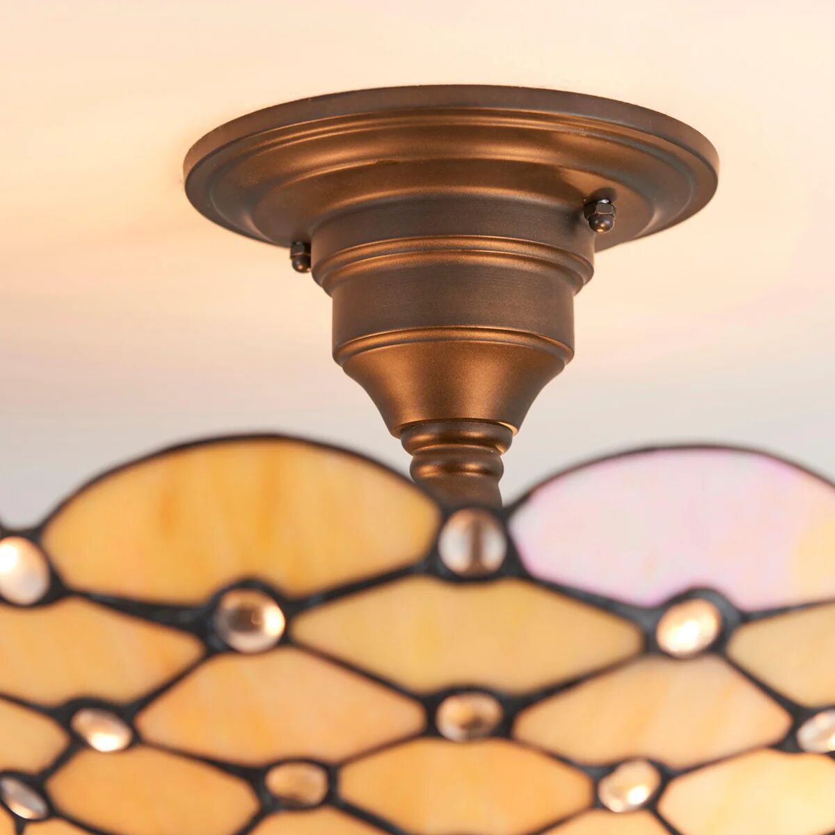 TF Pearl Handcrafted Tiffany Ceiling Light – Art Deco Stained Glass Light for Hallway or Living Room